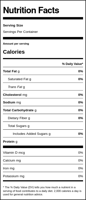 A nutritional label displaying information such as serving size, calories, macronutrients, vitamins, and minerals in a structured format.